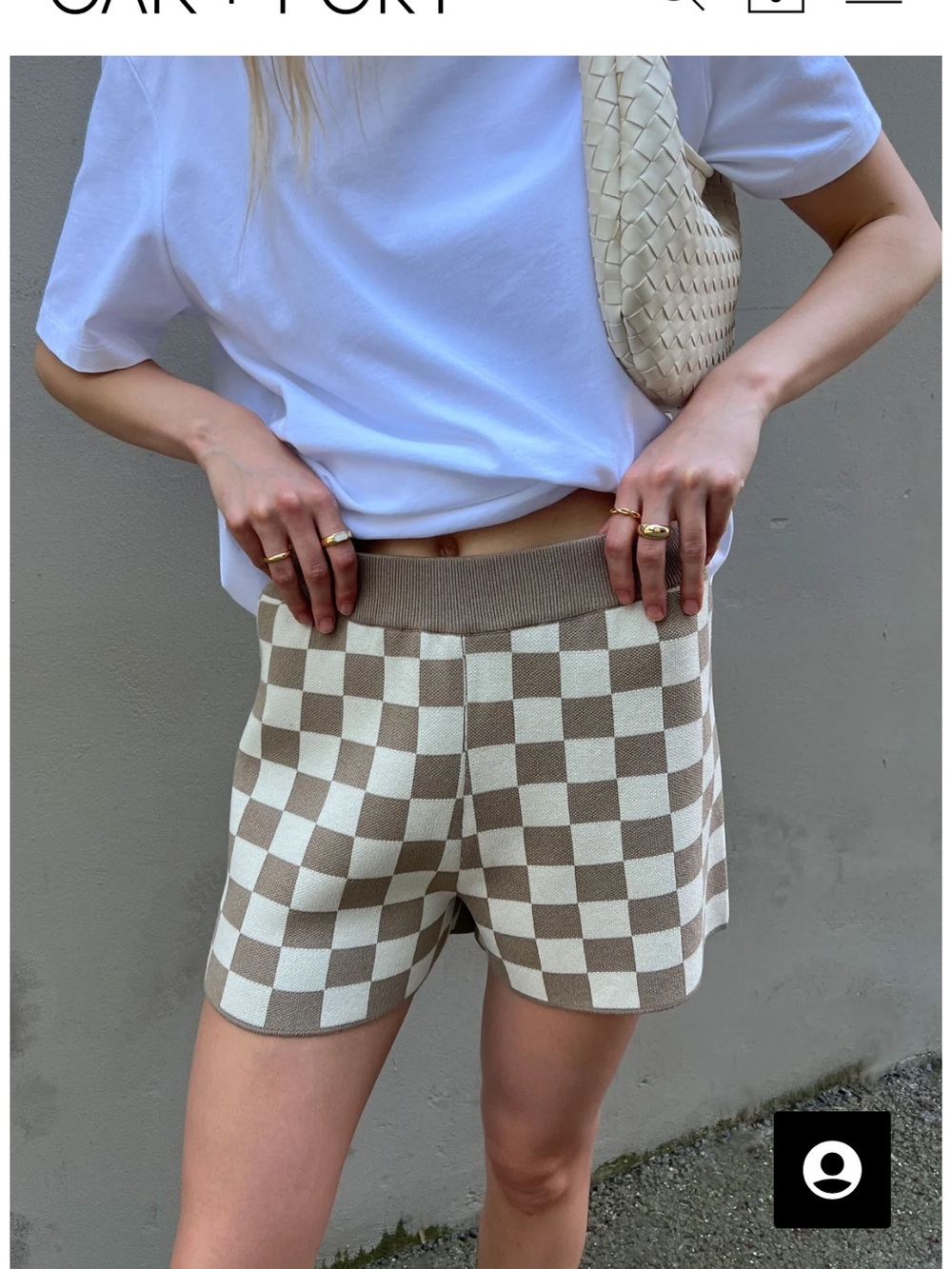 OAK + FORT Brown & Cream Checker Knit Shorts